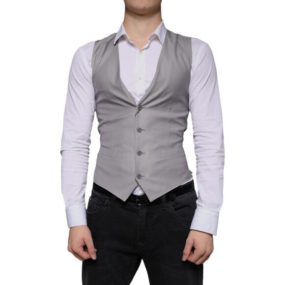 Dolce & Gabbana Light Gray Wool Formal Dress Waistcoat Men's Vest
